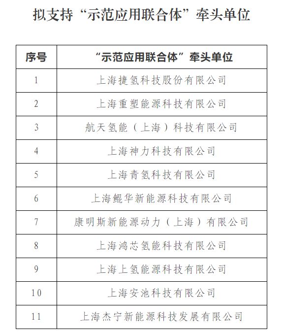上海年度燃料电池汽车示范应用拟支持单位公布(图2)